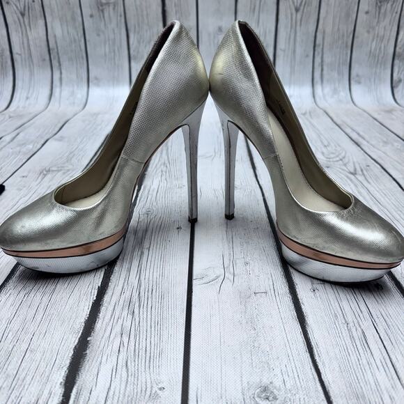 Brian Atwood Metallic Gold Stilettos Size 7 1/2 - Picture 6 of 12